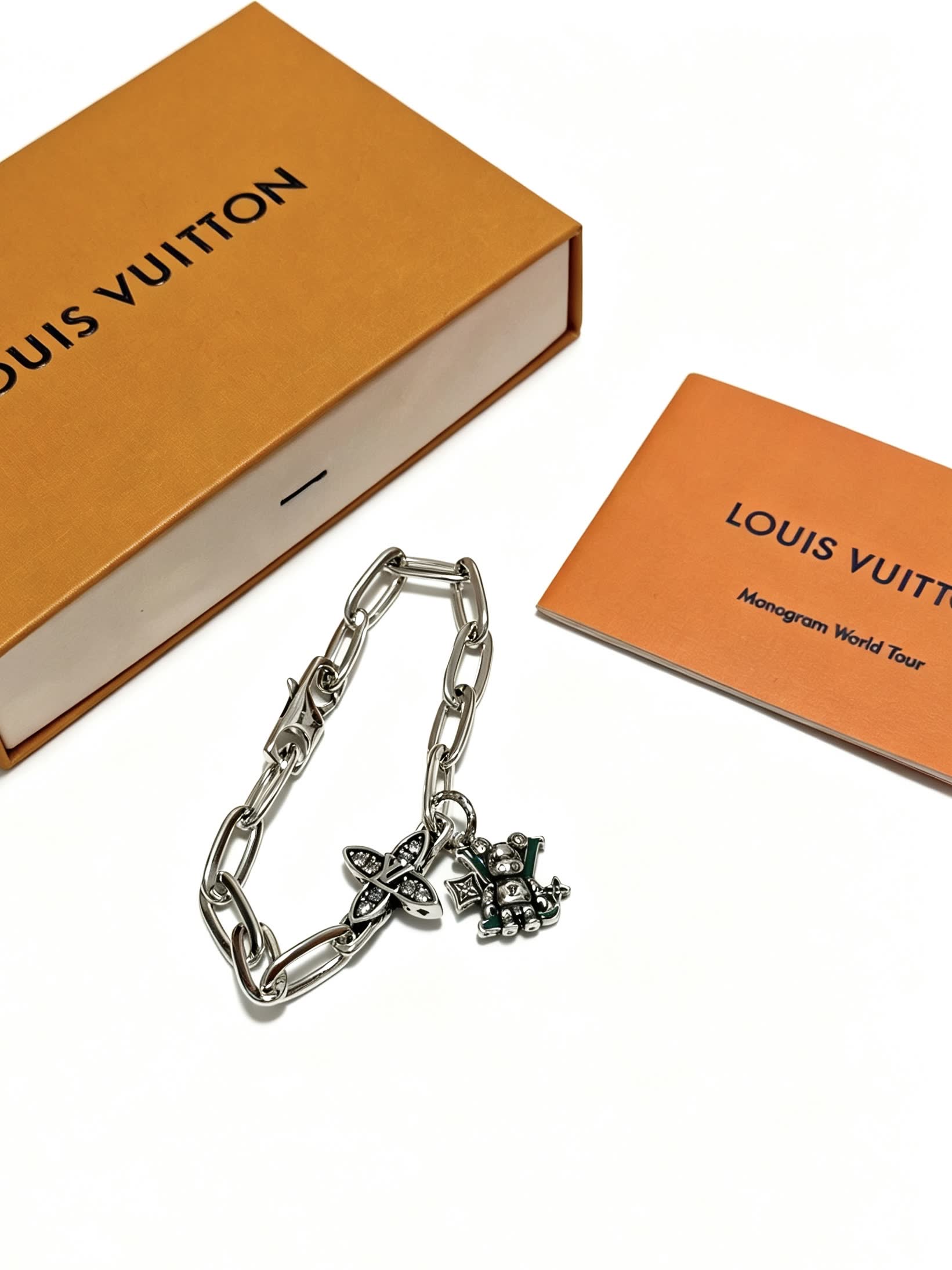 Louis Vuitton Silver Charm Bracelet with Butterfly and Heart Charms